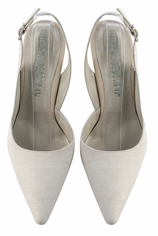 Pearl grey women's slingback shoes. Pointed toe. High kitten heels. Top view - Florence KOOIJMAN